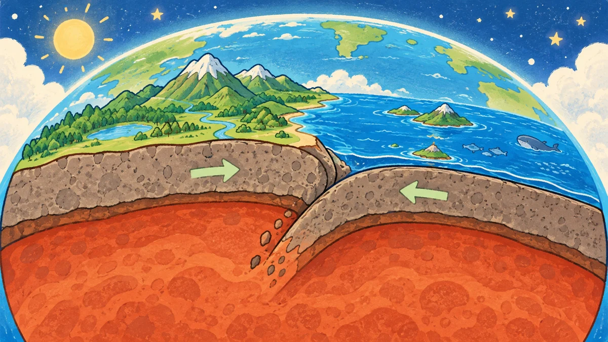地面は動かない？ 地球の大きな板のひみつ：内容をイメージした挿絵