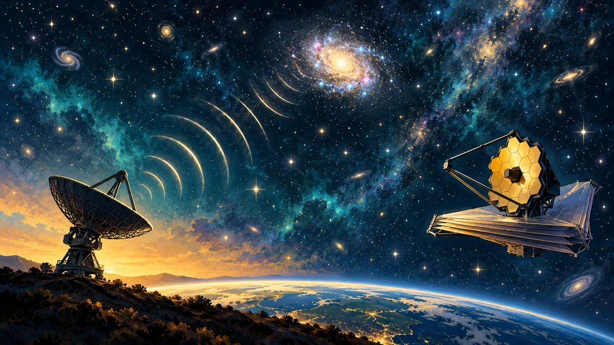遠い宇宙から、一瞬だけ電波が届いた！：内容をイメージした挿絵